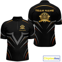 Load image into Gallery viewer, Black and Gold Dartboard Custom Dart Shirts For Men Polo &amp; 1/4 Zip Dart Jersey Team NNT122
