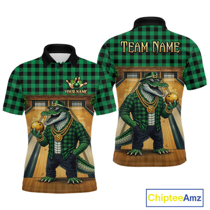 Custom Green Alligator Bowling Jersey for Men Bowling Uniform Polo & 1/4 Zip Bowling Team Shirts HNT230