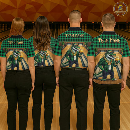 Custom Green Alligator Bowling Jersey for Women Bowling Uniform Polo & 1/4 Zip Bowling Team Shirts HNT230