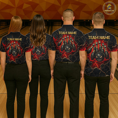 Custom Cracked Angry Bowling Shirts for Men Bowling Team Jersey Bowling League HNT298