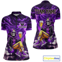 Load image into Gallery viewer, Custom Funny Beer Skull Purple Bowling Shirt for Women Bowling Team Jersey Bowling League HNT296