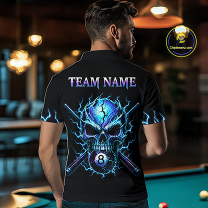 Custom Blue Flame Skull 8 Ball Cracked Billiard Shirt for Men Billiard Team Jersey Billiard League NNT184