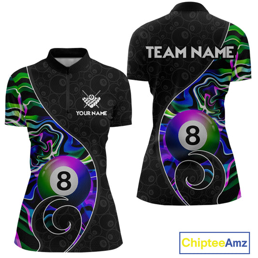 Custom Green Neon Wave 8 Ball Billiard Shirts for Women Billiard Team Jerseys Billiard League NNT271
