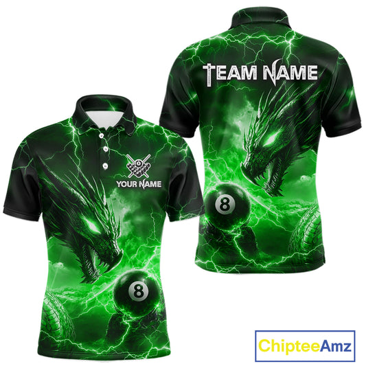 Custom Green Lightning Dragon 8 Ball Billiard Shirts for Men Billiard Team Jerseys Billiard League NNT281