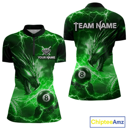 Custom Green Lightning Dragon 8 Ball Billiard Shirts for Women Billiard Team Jerseys Billiard League NNT281
