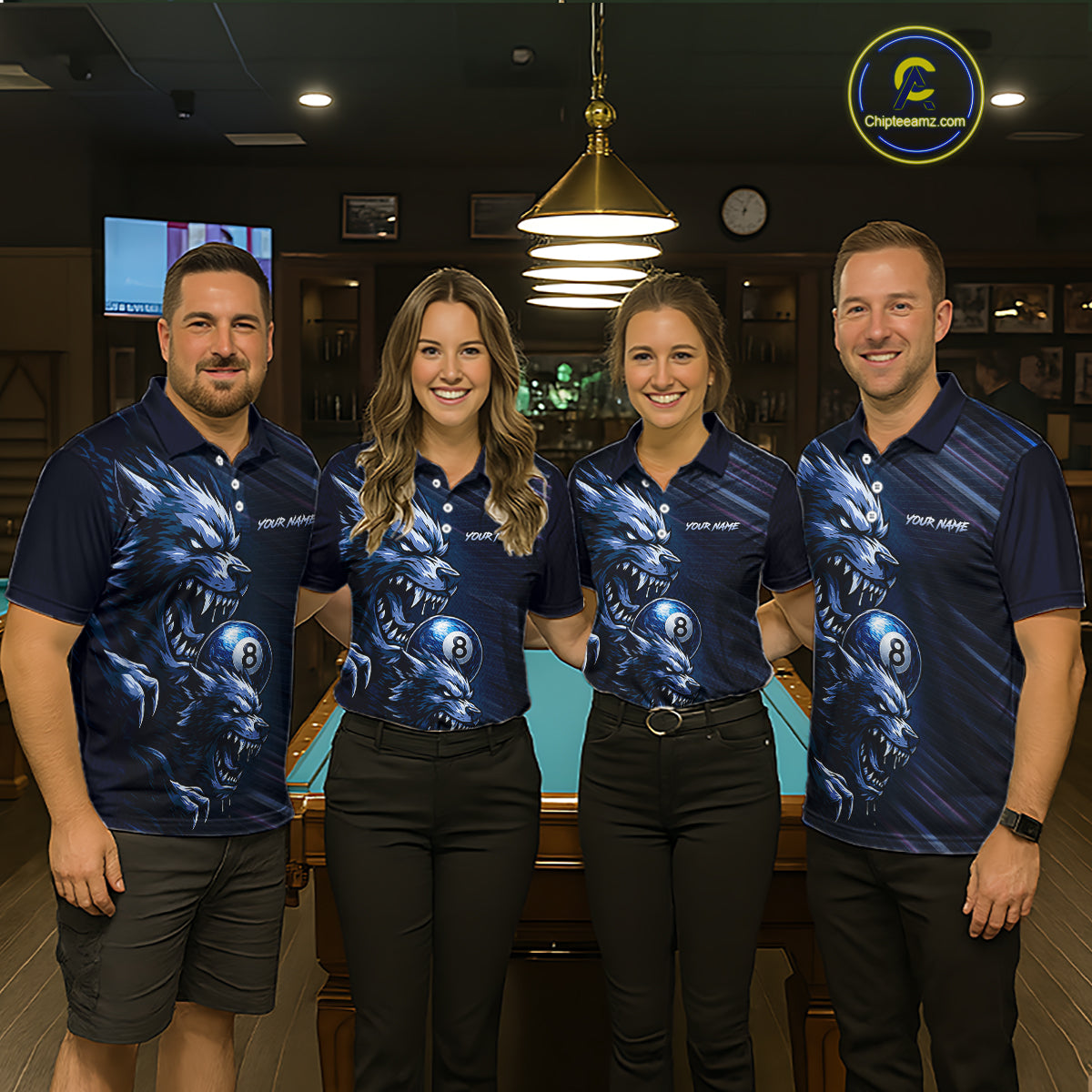Custom Blue Wolf 8 Ball Billiard Shirts for Women Billiard Team Jerseys Billiard League NNT274