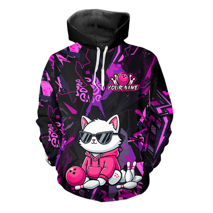 Custom Funny Cat Bowling Bowling Hoodie for Women Bowling Team Hoodie HNT194