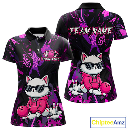 Custom Funny Cat Bowling Bowling Jersey for Women Bowling Team Shirts Polo & 1/4 Zip HNT194