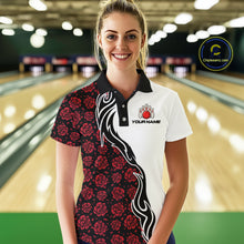 Load image into Gallery viewer, Custom Red Rose Flowers Bowling Jersey for Women Polo &amp; 1/4 Zip Bowling Team Shirts HNT212