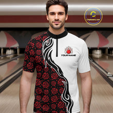 Load image into Gallery viewer, Custom Red Rose Flowers Bowling Jersey for Men Polo &amp; 1/4 Zip Bowling Team Shirts HNT212