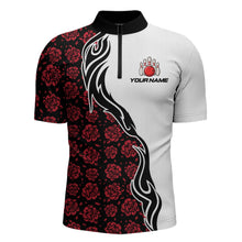 Load image into Gallery viewer, Custom Red Rose Flowers Bowling Jersey for Men Polo &amp; 1/4 Zip Bowling Team Shirts HNT212