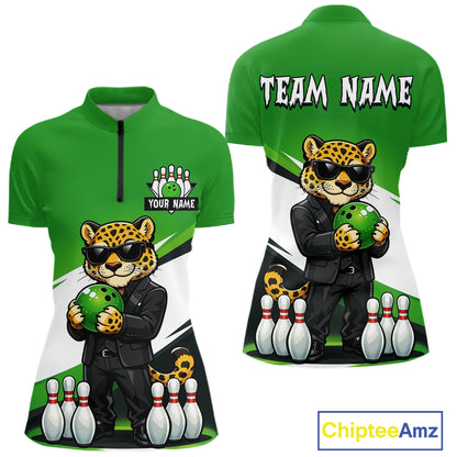 Custom Funny Leopard Bowling Jersey for Women Bowling Team Shirts Bowling League Polo & 1/4 Zip HNT497