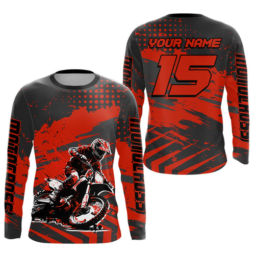 Personalized Red Motocross Shirts Off-Road Dirt Bike Shirt Kid Men Women UPF30+ DNT16