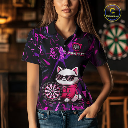 Custom Funny Cat Dart Shirts For Women Dart Board Gifts Darts Team Jerseys Dart League NNT153