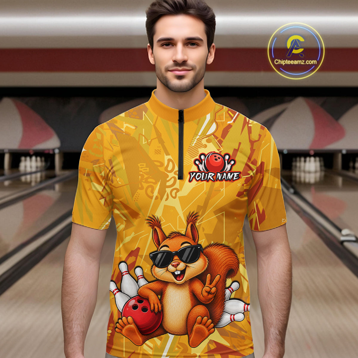 Funny Squirrel Custom Bowling Jersey for Men Bowling Team Shirts Bowling League HNT303