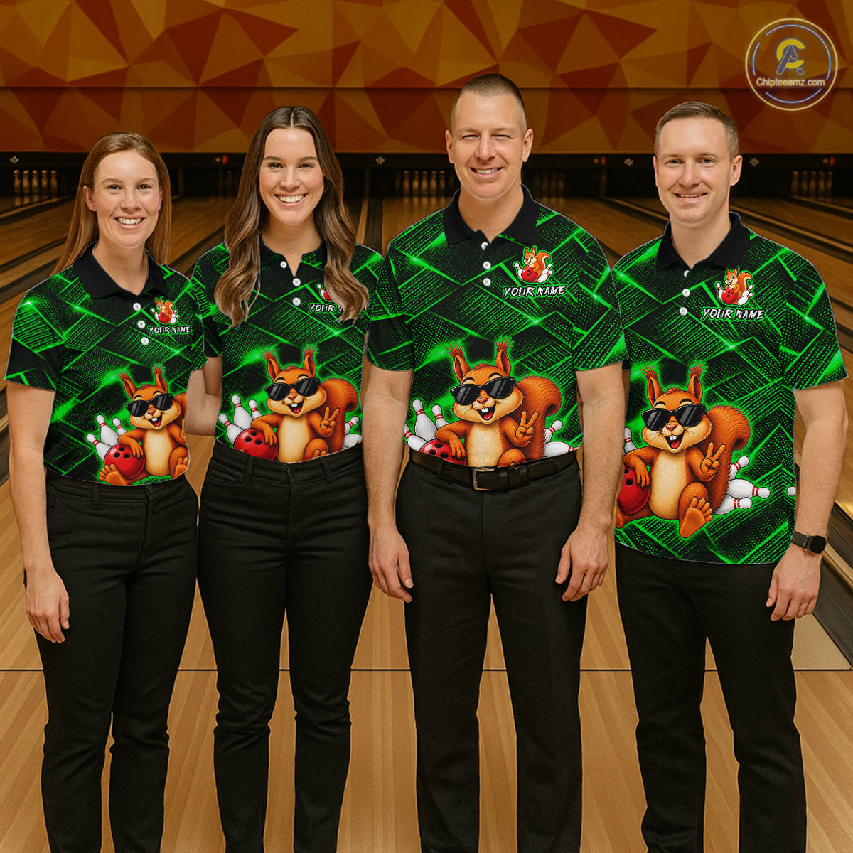 Green Squirrel Funny Custom Bowling Jersey for Women Bowling Team Shirts Bowling League HNT304