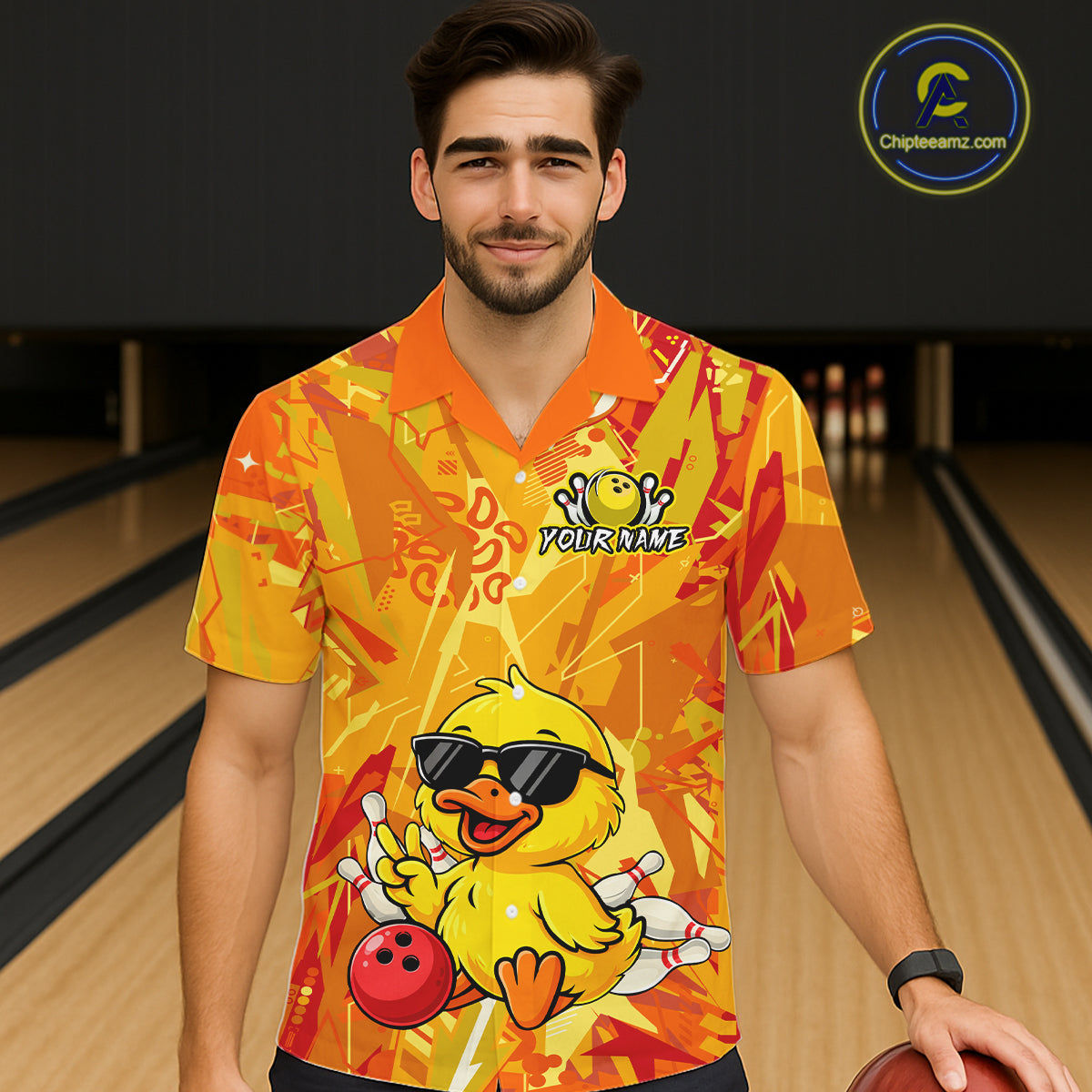 Custom Yellow Duck Hawaiian Bowling Jersey for Men Women Bowling Team Shirts Bowling League HNT236