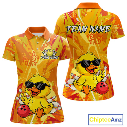 Custom Yellow Funny Duck Bowling Jersey for Women Bowling Uniform Polo & 1/4 Zip Bowling Team Shirts HNT236