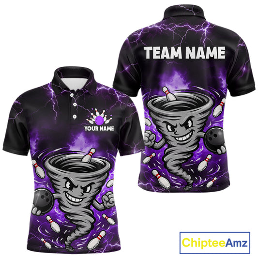Custom Purple Thunder Lightning Tornado Bowling Jersey for Men Bowling Team Shirts Polo & 1/4 Zip HNT477