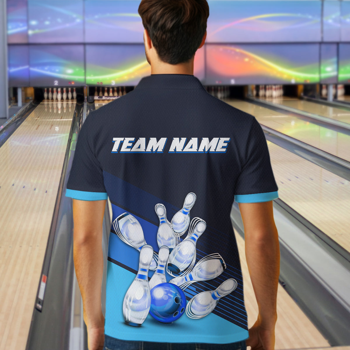 Blue Bowling Jersey for Men Custom Bowling Team Shirts Bowling League Polo & 1/4 Zip HNT166