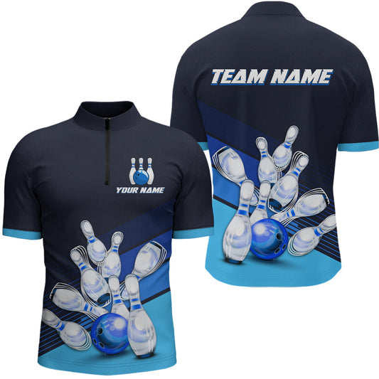 Blue Bowling Jersey for Men Custom Bowling Team Shirts Bowling League Polo & 1/4 Zip HNT166