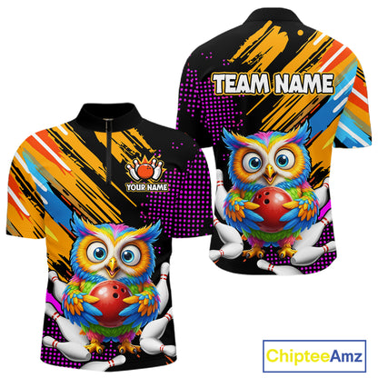 Custom Funny Colorful Owl Bowling Jersey for Men Bowling Uniform Polo & 1/4 Zip Bowling Team Shirts HNT237