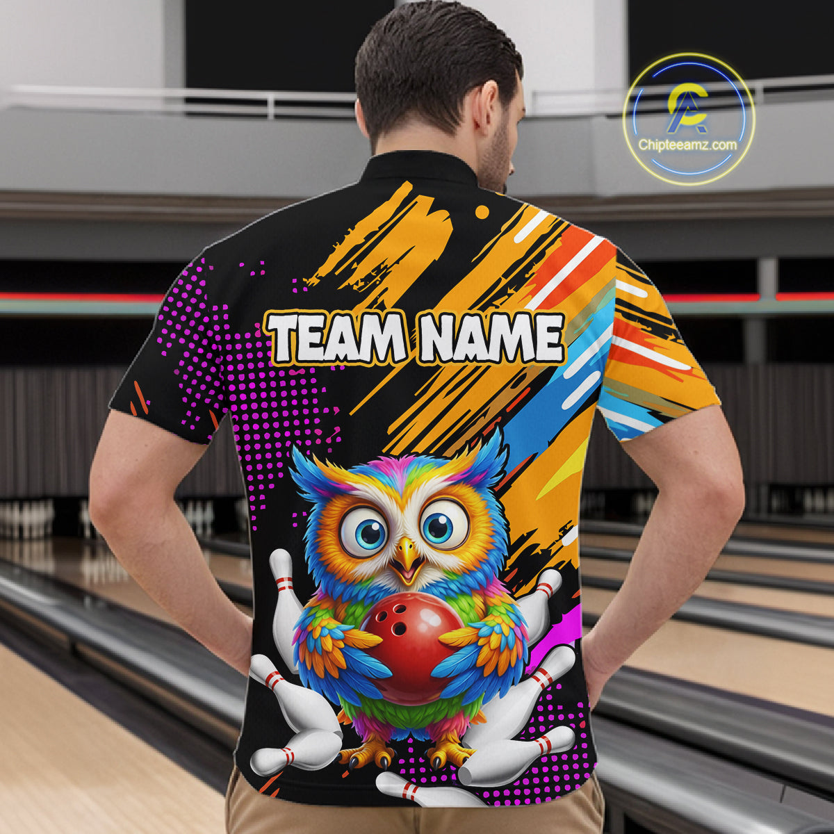Custom Funny Colorful Owl Bowling Jersey for Men Bowling Uniform Polo & 1/4 Zip Bowling Team Shirts HNT237