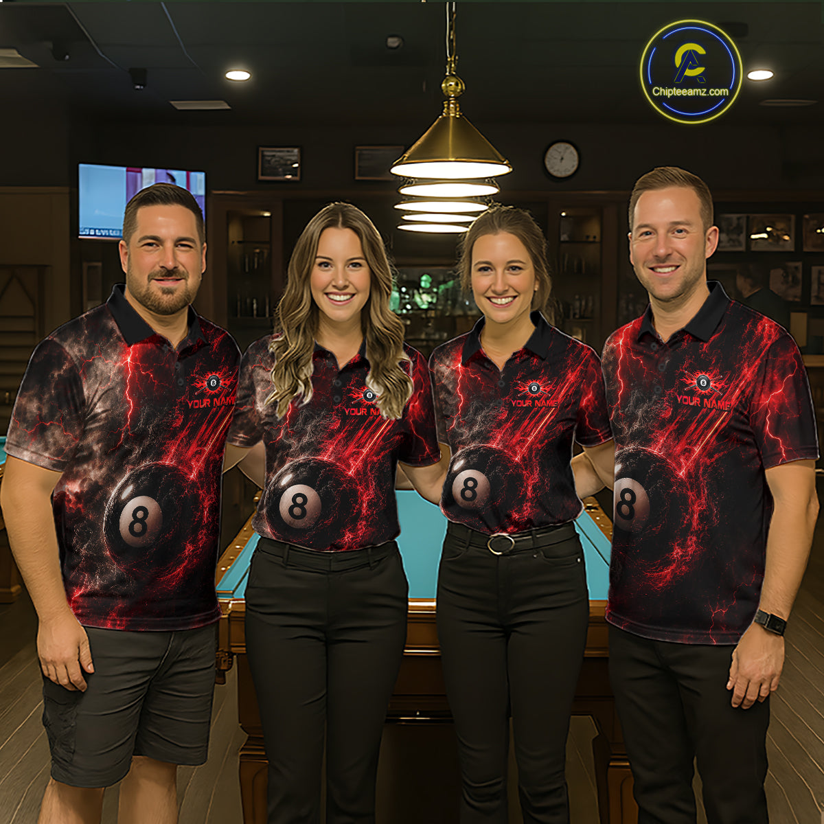 Custom Flaming Red Lightning 8 Ball Billiard Shirt for Women Billiard Team Jersey Billiard League NNT194