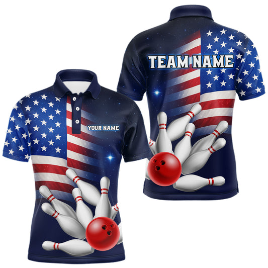 Custom US Flag Galaxy Bowling Jersey for Men Bowling Team Shirts Bowling Polo & 1/4 Zip HNT169
