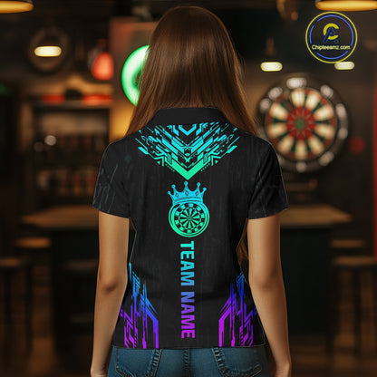 Custom Neon Black Crown Dart Shirts for Women Darts Team Jerseys Dart League Polo & 1/4 Zip NNT140
