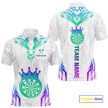 Custom Neon White Crown Dart Shirts for Men Darts Team Jerseys Dart League Polo & 1/4 Zip NNT140