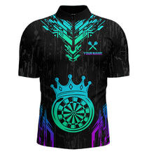 Load image into Gallery viewer, Custom Neon Black Crown Dart Shirts for Men Darts Team Jerseys Dart League Polo &amp; 1/4 Zip NNT140