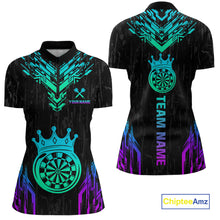Load image into Gallery viewer, Custom Neon Black Crown Dart Shirts for Women Darts Team Jerseys Dart League Polo &amp; 1/4 Zip NNT140