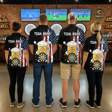 Load image into Gallery viewer, Four people wearing matching t-shirts with a team name design in a bar setting.