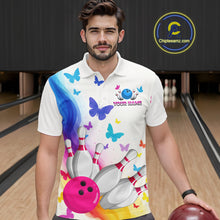 Load image into Gallery viewer, Custom Colorful Butterfly Bowling Jersey for Men Bowling Team Shirts Bowling League Polo &amp; 1/4 Zip HNT173