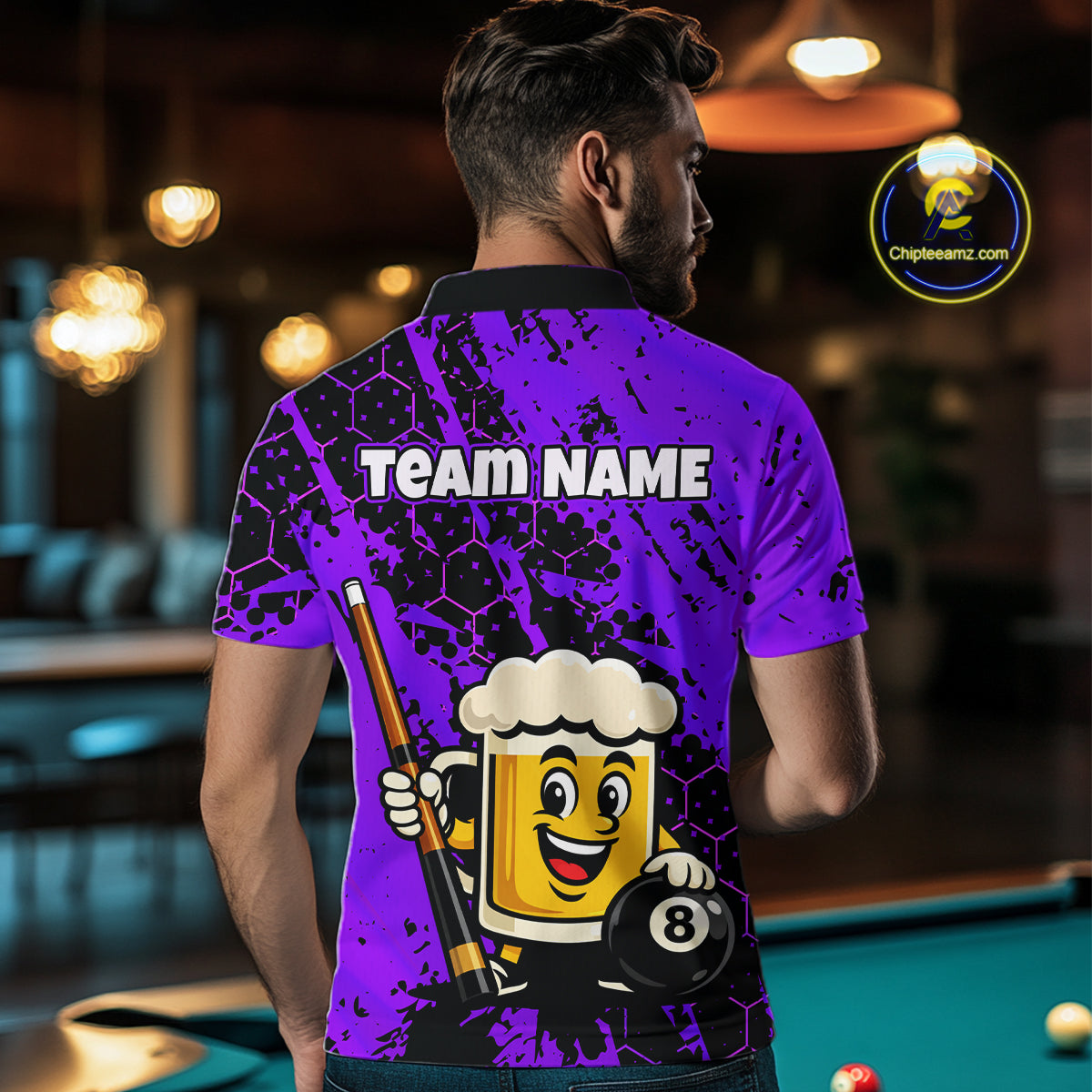 Custom Funny Purple Beer 8 Ball Pool Billiard Shirt for Men Polo & 1/4 Zip, Billiard Team Jerseys NNT147