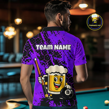Custom Funny Purple Beer 8 Ball Pool Billiard Shirt for Men Polo & 1/4 Zip, Billiard Team Jerseys NNT147