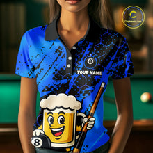 Load image into Gallery viewer, Custom Funny Blue Beer 8 Ball Pool Billiard Shirt for Women Polo &amp; 1/4 Zip, Billiard Team Jerseys NNT147