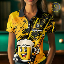 Load image into Gallery viewer, Custom Funny Yellow Beer 8 Ball Pool Billiard Shirt for Women Polo &amp; 1/4 Zip, Billiard Team Jerseys NNT147