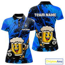 Load image into Gallery viewer, Custom Funny Blue Beer 8 Ball Pool Billiard Shirt for Women Polo &amp; 1/4 Zip, Billiard Team Jerseys NNT147