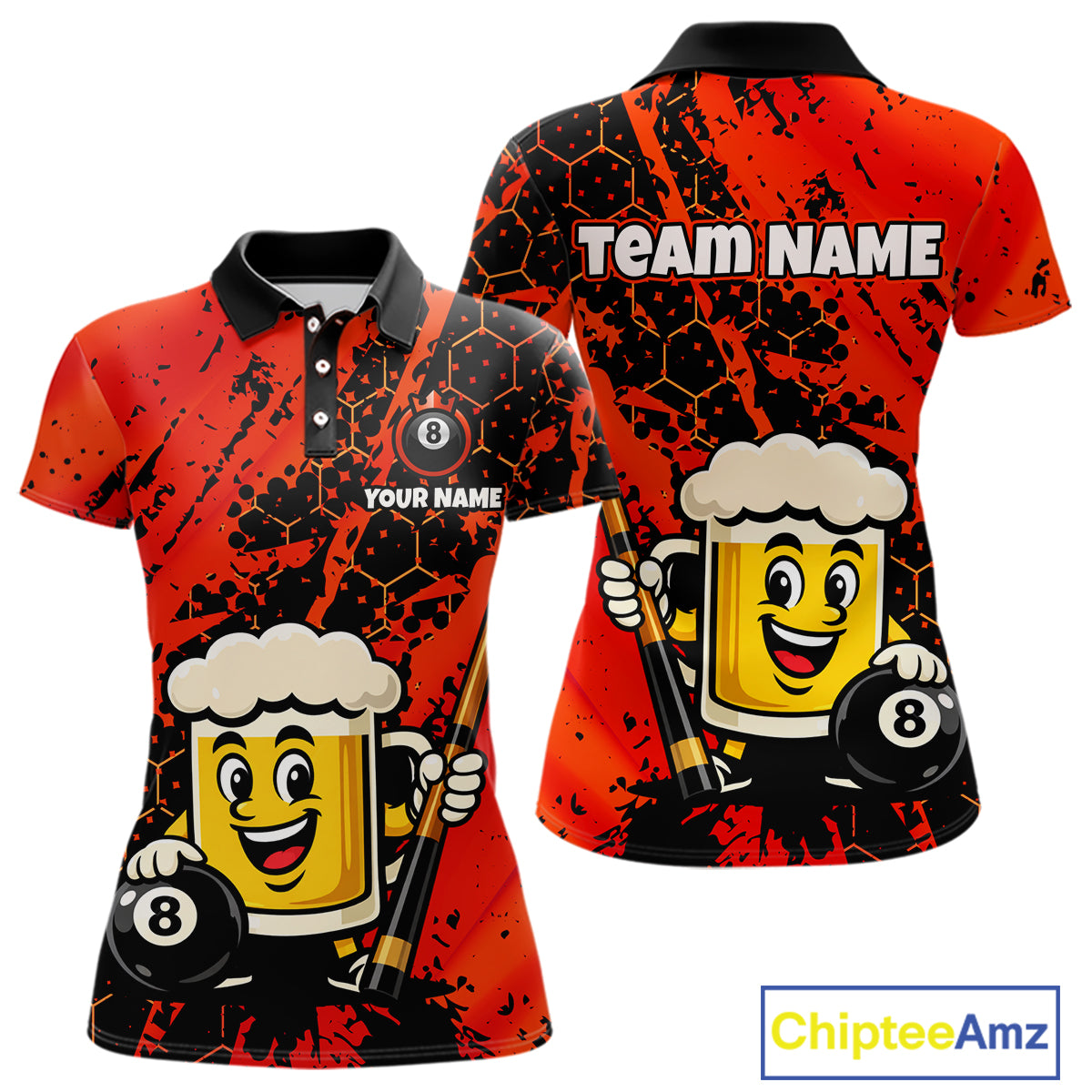 Custom Funny Red Beer 8 Ball Pool Billiard Shirt for Women Polo & 1/4 Zip, Billiard Team Jerseys NNT147