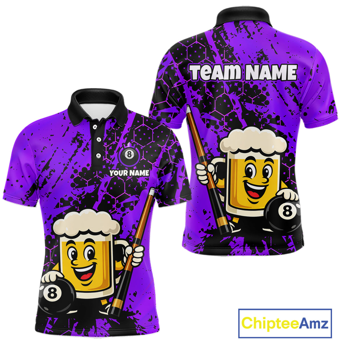 Custom Funny Purple Beer 8 Ball Pool Billiard Shirt for Men Polo & 1/4 Zip, Billiard Team Jerseys NNT147