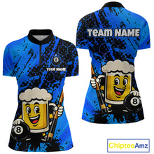 Load image into Gallery viewer, Custom Funny Blue Beer 8 Ball Pool Billiard Shirt for Women Polo &amp; 1/4 Zip, Billiard Team Jerseys NNT147