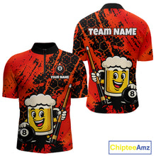 Load image into Gallery viewer, Custom Funny Red Beer 8 Ball Pool Billiard Shirt for Men Polo &amp; 1/4 Zip, Billiard Team Jerseys NNT147