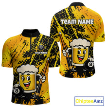 Load image into Gallery viewer, Custom Funny Yellow Beer 8 Ball Pool Billiard Shirt for Men Polo &amp; 1/4 Zip, Billiard Team Jerseys NNT147