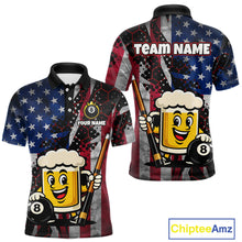 Load image into Gallery viewer, Custom Funny US Flag Beer 8 Ball Pool Billiard Shirt for Men Polo &amp; 1/4 Zip, Billiard Team Jerseys NNT147