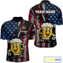 Load image into Gallery viewer, Custom Funny US Flag Beer 8 Ball Pool Billiard Shirt for Men Polo &amp; 1/4 Zip, Billiard Team Jerseys NNT147