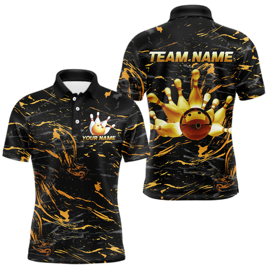 Custom Black and Gold Bowling Tournament Jersey for Men Bowling Team Shirts HNT179