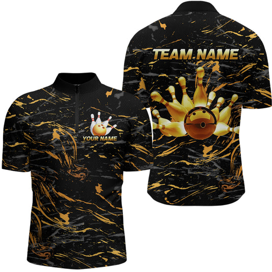 Custom Black and Gold Bowling Tournament Jersey for Men Bowling Team Shirts HNT179