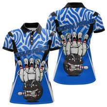 Load image into Gallery viewer, Custom Blue Funny Bowling Jersey for Women Bowling Team Shirts Bowling League Polo &amp; 1/4 Zip HNT155